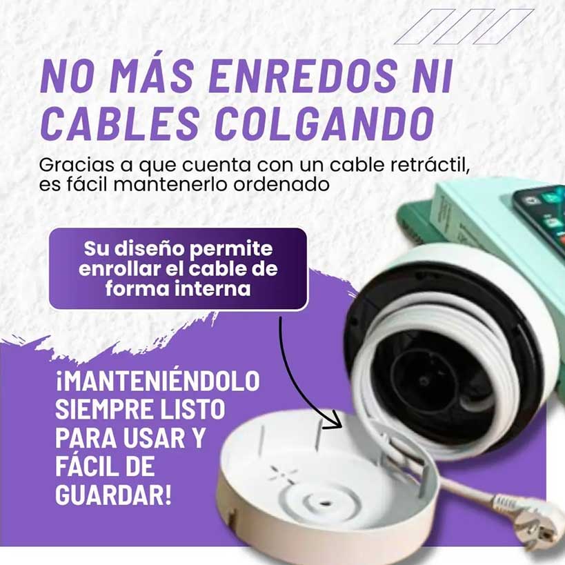Elimina el caos de cables en menos de un minuto.